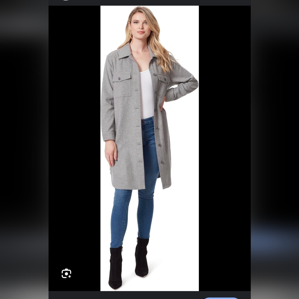 NWT Jessica Simpson Women's Romi Long Shirt-Jacket w/ Button Front Gray